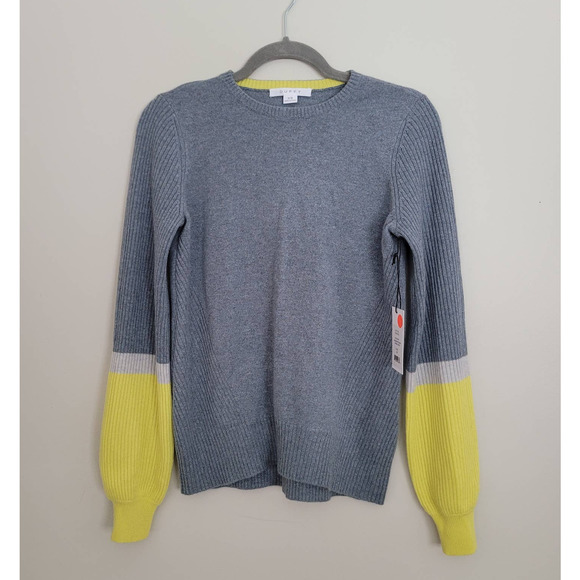 Duffy 100% Cashmere Sweater Gray Yellow Women's Pullover XS